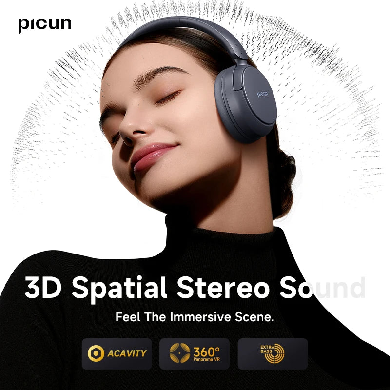 Picun B5 Wireless 40mm BT 5.4 Headphones, 72H Playback, Foldable