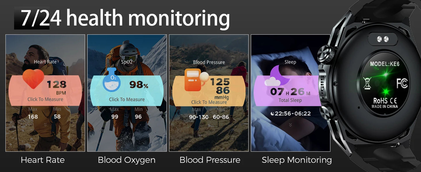 EIGIIS KE6 Smart Watch – 1.43" AMOLED, Bluetooth Calls, 24/7 Health Tracking, IP68 Waterproof