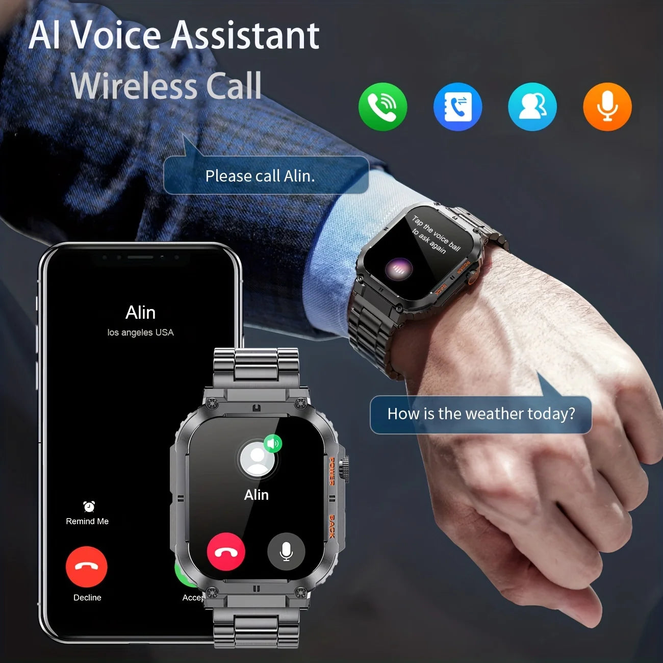 LIGE 1.96” Smart Watch – Bluetooth Call, 400mAh Battery, Waterproof