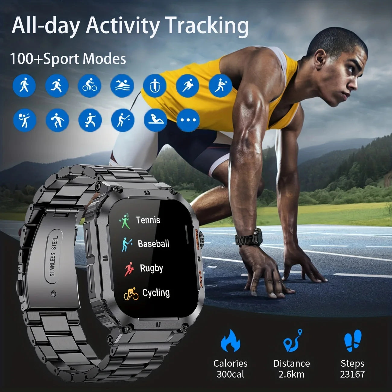 LIGE 1.96” Smart Watch – Bluetooth Call, 400mAh Battery, Waterproof