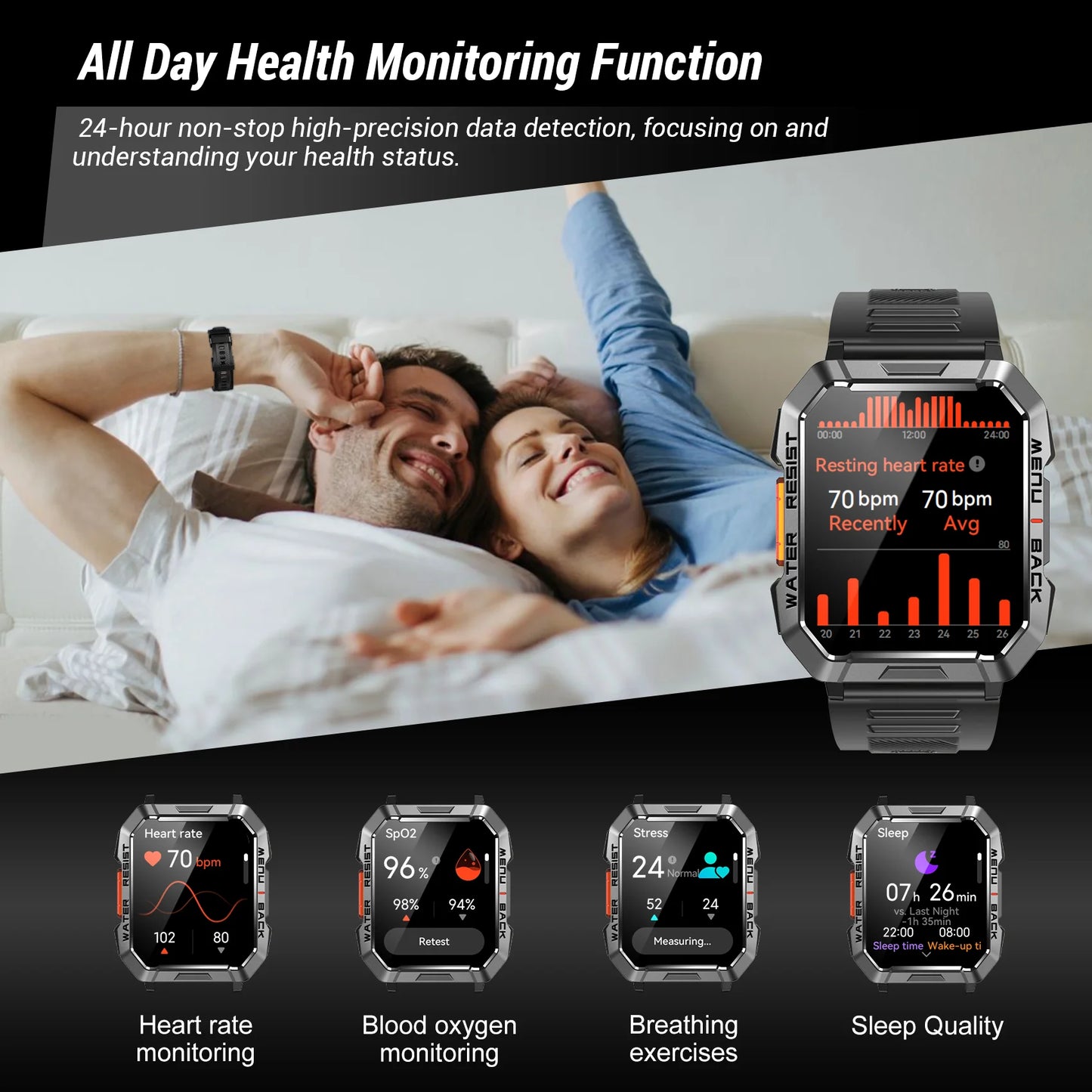 Blackview W60 Outdoor Smartwatch – 2.01" HD, Bluetooth Call, IP68, LED Flashlight