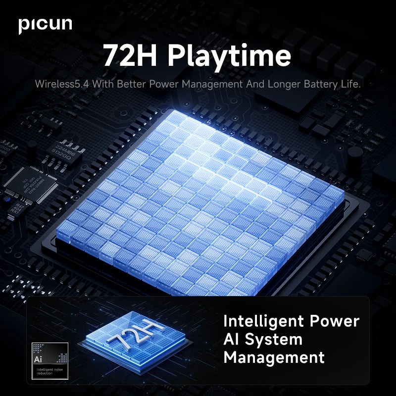 Picun B5 Wireless 40mm BT 5.4 Headphones, 72H Playback, Foldable