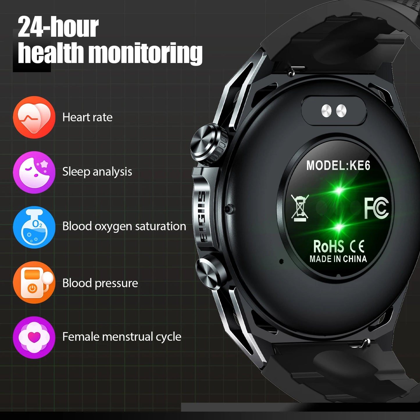 EIGIIS KE6 Smart Watch – 1.43" AMOLED, Bluetooth Calls, 24/7 Health Tracking, IP68 Waterproof