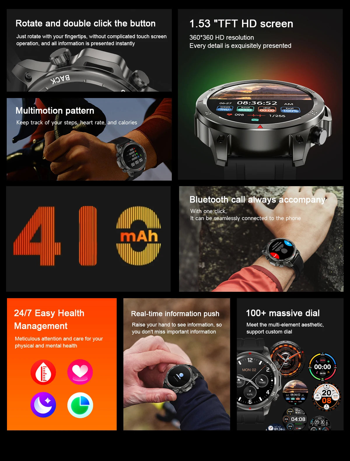Military-Grade Smartwatch – 1.53" HD Screen, NFC, Bluetooth Call, 7-Day Battery