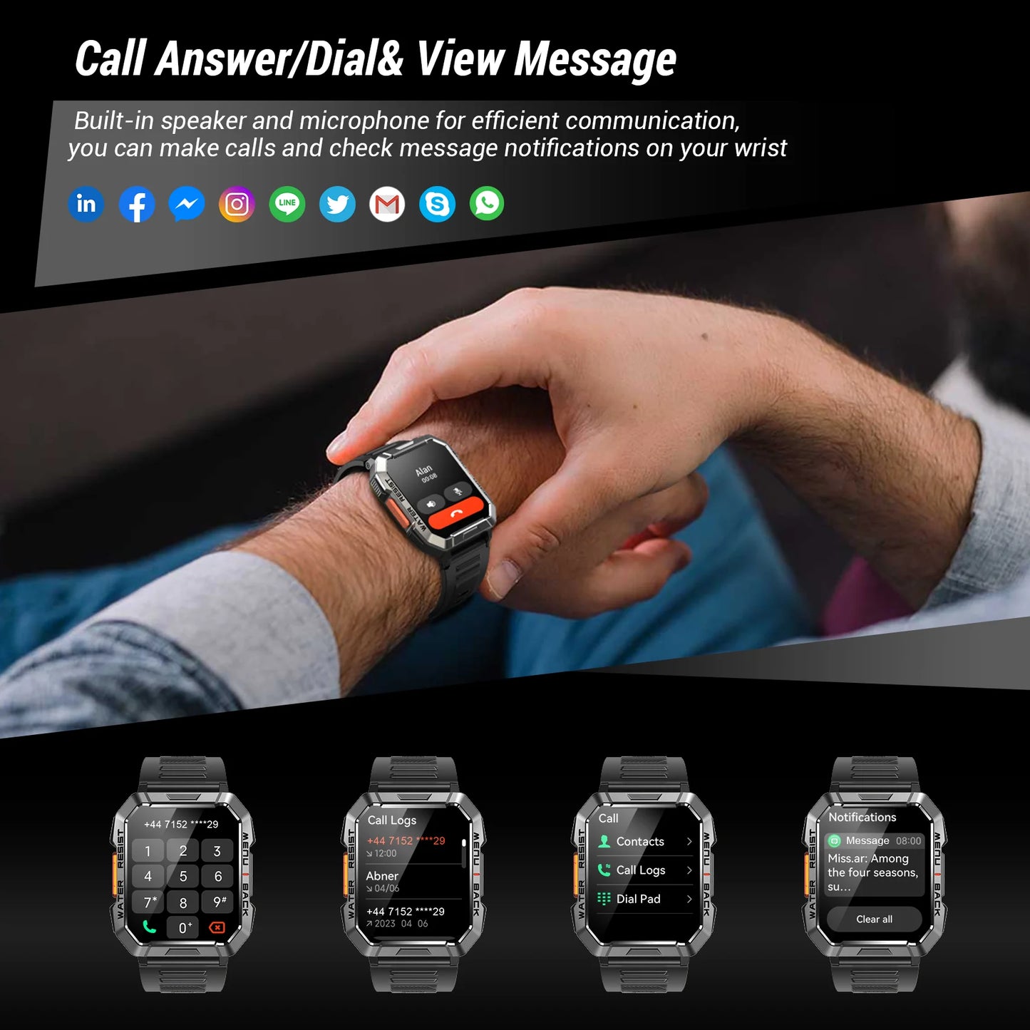 Blackview W60 Outdoor Smartwatch – 2.01" HD, Bluetooth Call, IP68, LED Flashlight