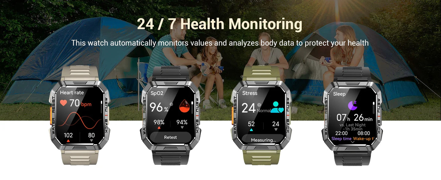 Blackview W60 Outdoor Smartwatch – 2.01" HD, Bluetooth Call, IP68, LED Flashlight