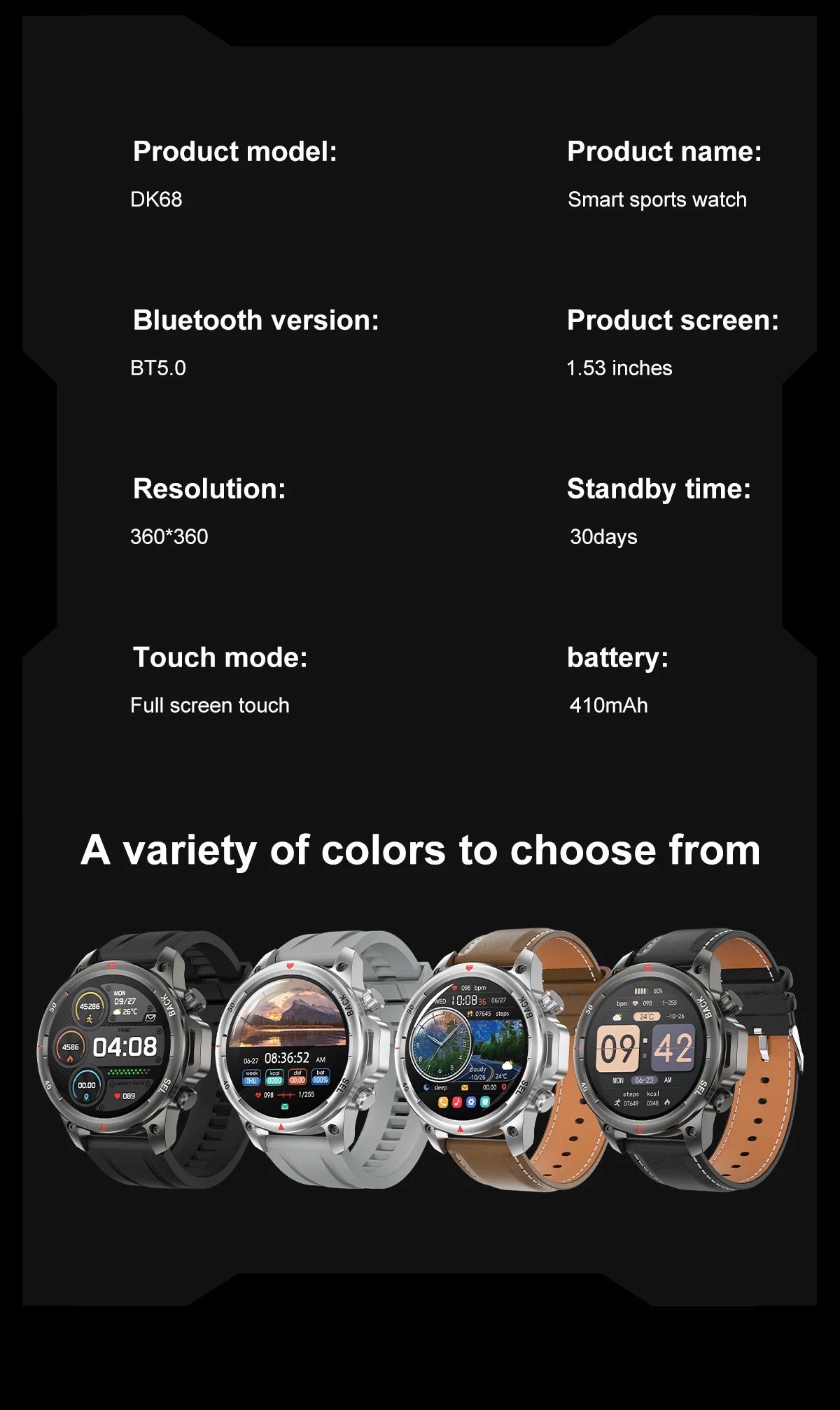 Military-Grade Smartwatch – 1.53" HD Screen, NFC, Bluetooth Call, 7-Day Battery
