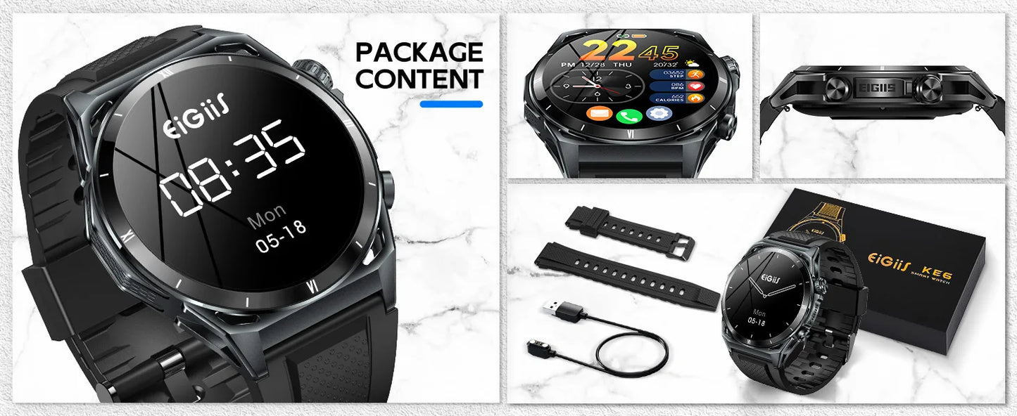 EIGIIS KE6 Smart Watch – 1.43" AMOLED, Bluetooth Calls, 24/7 Health Tracking, IP68 Waterproof