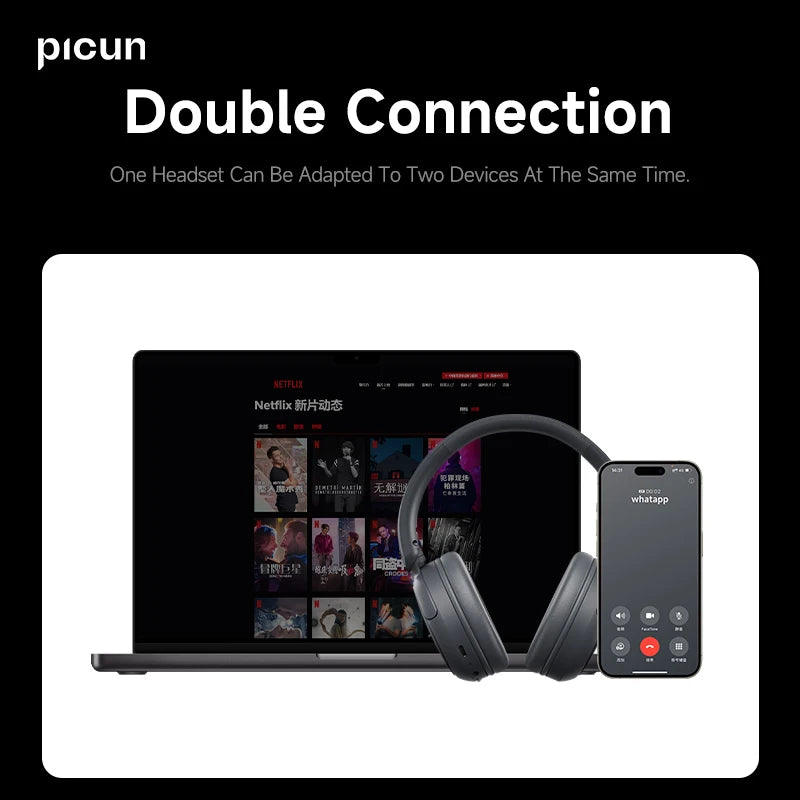 Picun B5 Wireless 40mm BT 5.4 Headphones, 72H Playback, Foldable