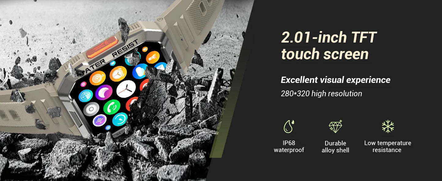 Blackview W60 Outdoor Smartwatch – 2.01" HD, Bluetooth Call, IP68, LED Flashlight
