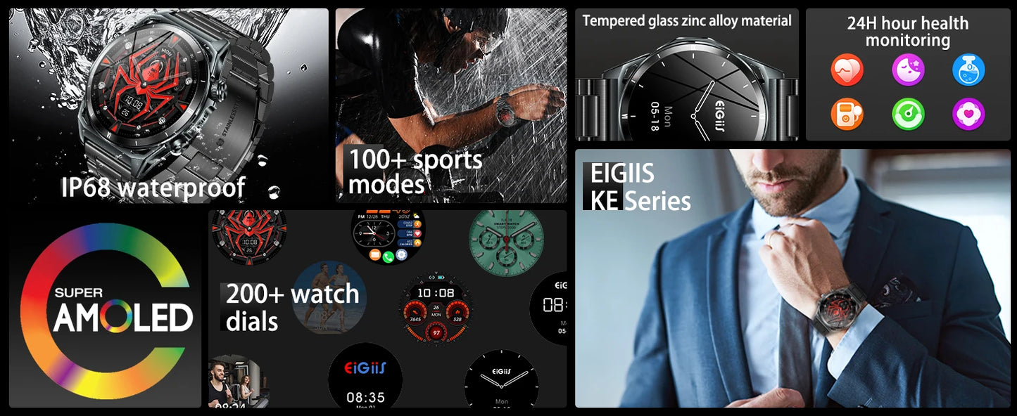 EIGIIS KE6 Smart Watch – 1.43" AMOLED, Bluetooth Calls, 24/7 Health Tracking, IP68 Waterproof