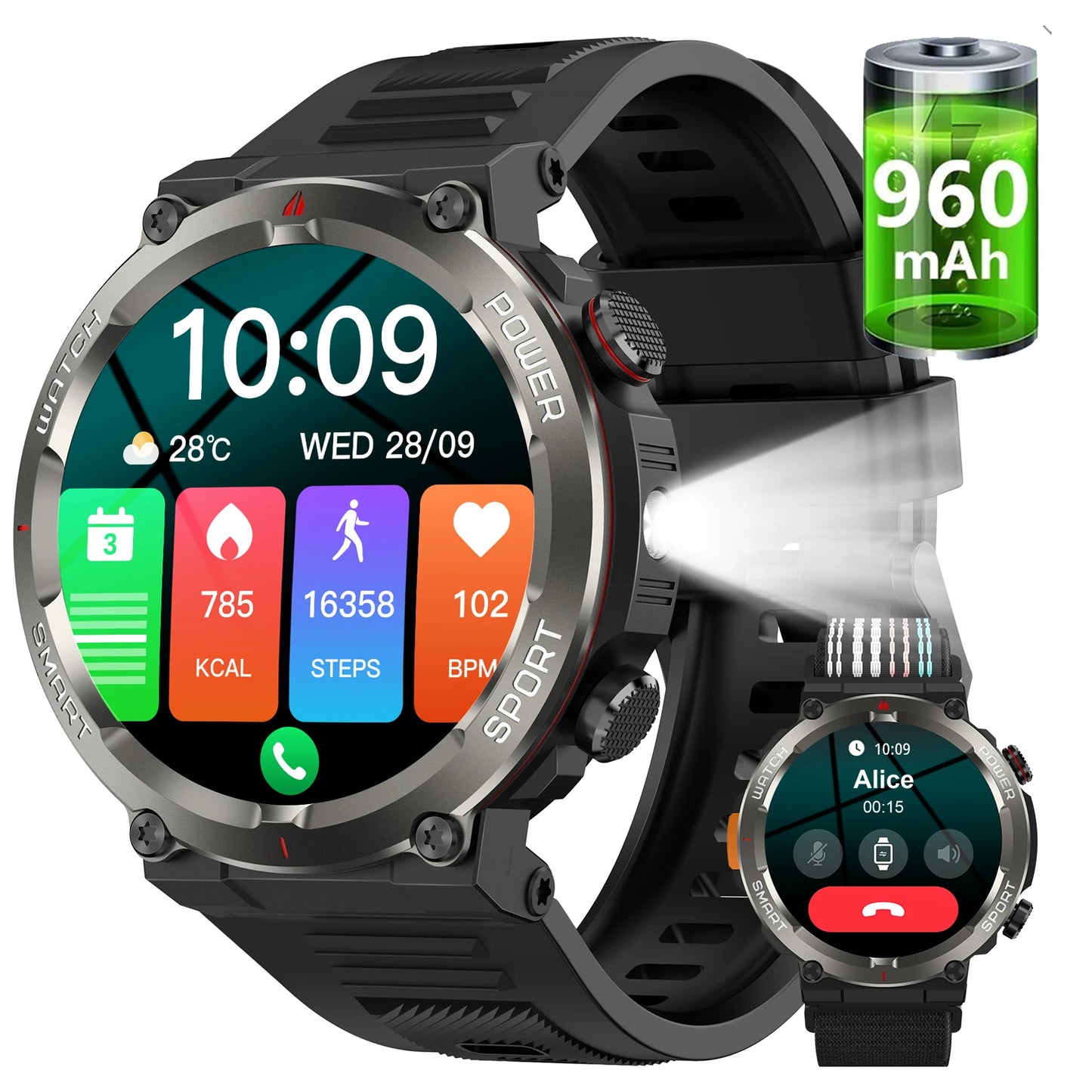 BLACKVIEW ArmorCore Pro – Rugged Waterproof Smartwatch with 30-Day Battery, LED Flashlight & Military-Grade Health Tracking