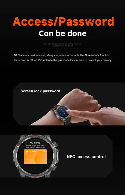 Military-Grade Smartwatch – 1.53" HD Screen, NFC, Bluetooth Call, 7-Day Battery